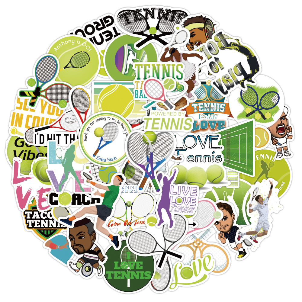 50张网球绿色涂鸦贴纸亚马逊跨境笔记本电脑 防水不干胶贴画批发