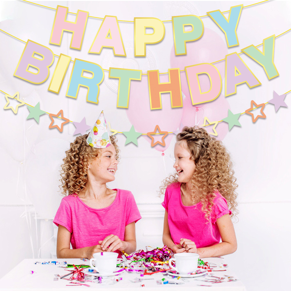 马卡龙生日快乐拉旗横幅happy birthday字母拉花独角兽派对装饰品