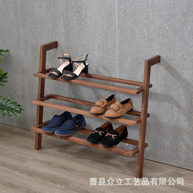 Nordic Solid Wood Multi-Layer Shoe Rack Simple Household Slipper Rack Japanese Multi-Functional Black Walnut Storage Rack Entrance Shoe Rack