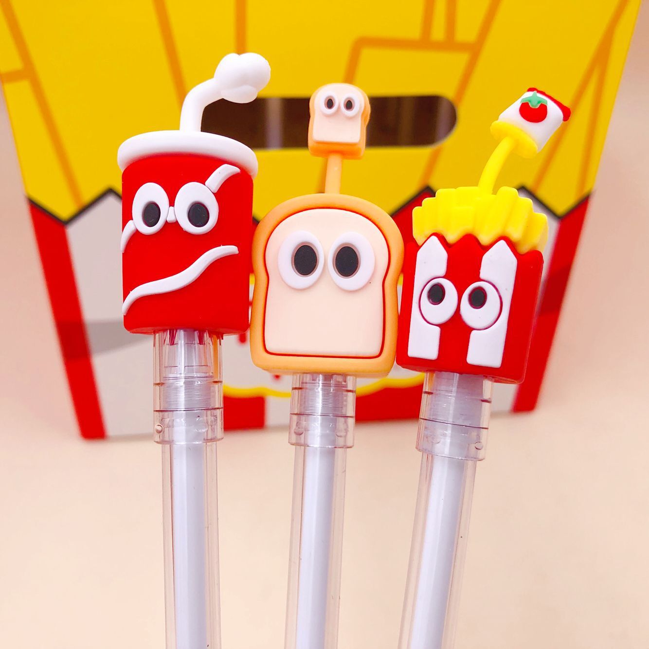 韩版创意卡通中性笔 可奇汉堡可乐硅胶学生创意中性笔 48支一盒