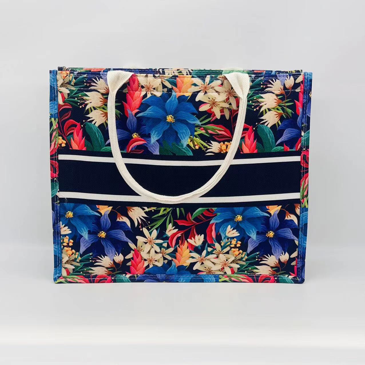 New Box Bag Digital Printing Imitation Linen Student Female Bag Bag Handbag Zipper Open Shopping Storage Bag Mummy Bag