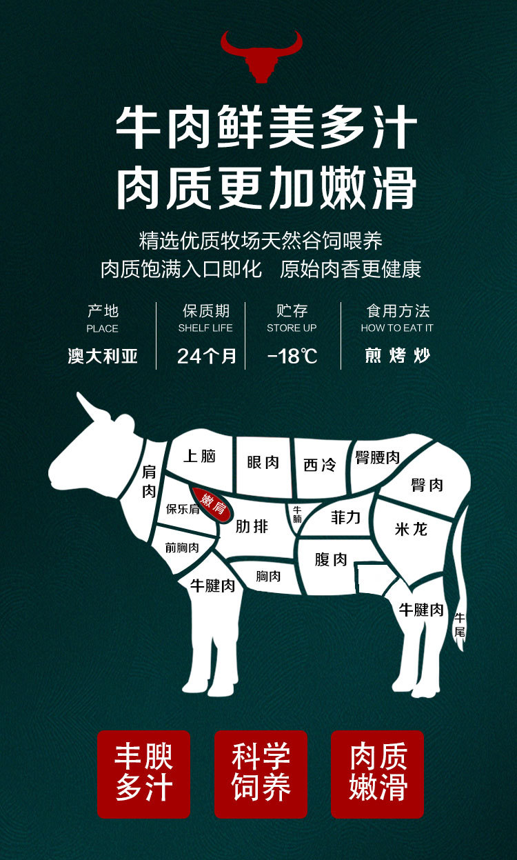 澳洲和牛m7-8嫩肩原条雪花牛排冷冻牛肉牛辣椒条嫩肩肉生鲜小牛柳