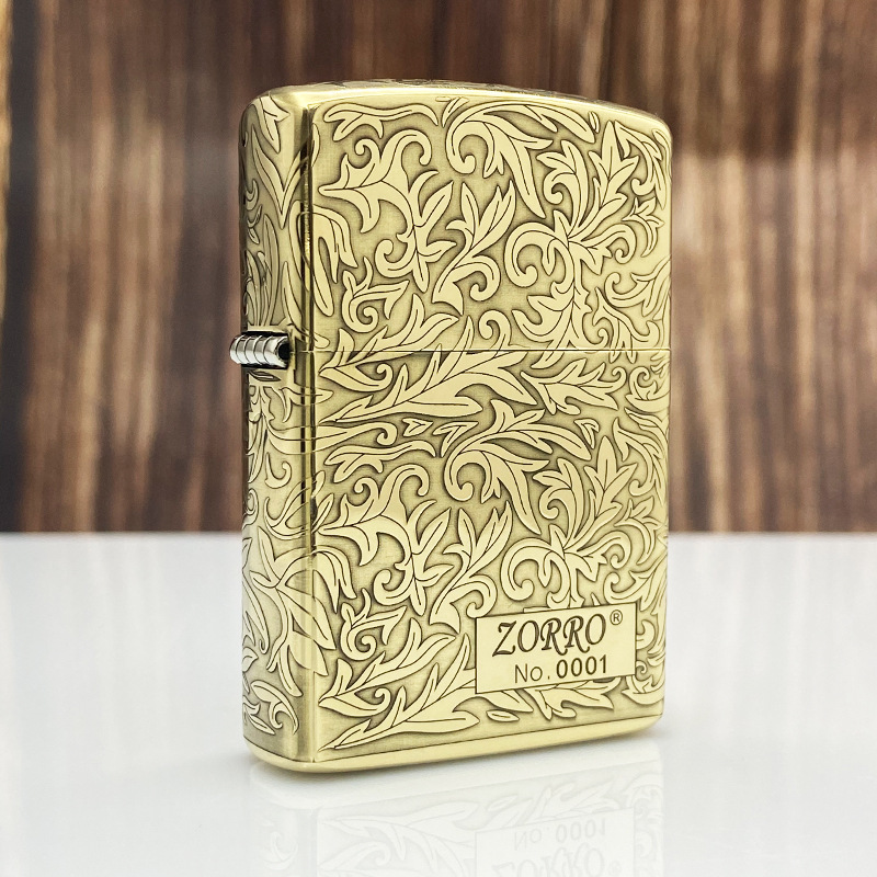 zorro佐罗细花唐草繁花黄铜煤油打火机五精雕限量纪念版正品批发