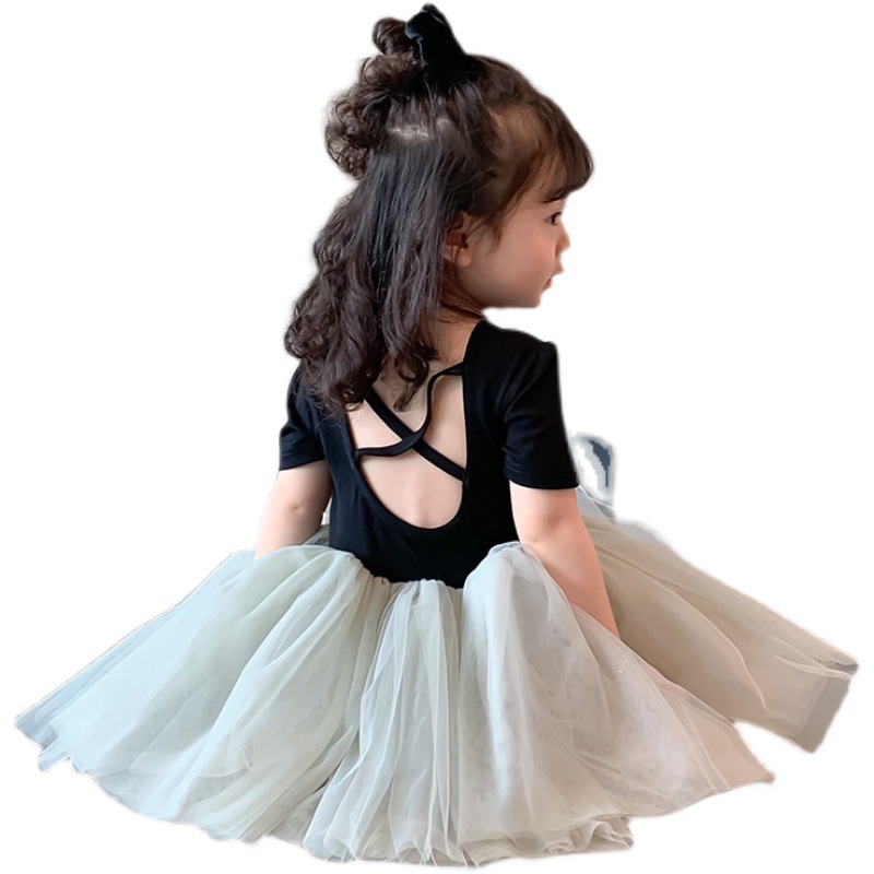 Girl's Fairy Backless Tulle Tutu Skirt Children's Ballet Dance Dress Sweet Cute Mesh Princess Short-Sleeved Dress