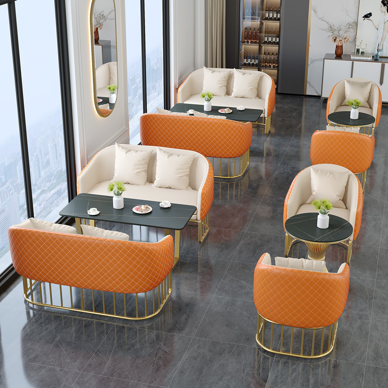 影楼婚纱店双人卡座沙发商用休息区奶茶店铁艺清吧甜品店桌椅组合