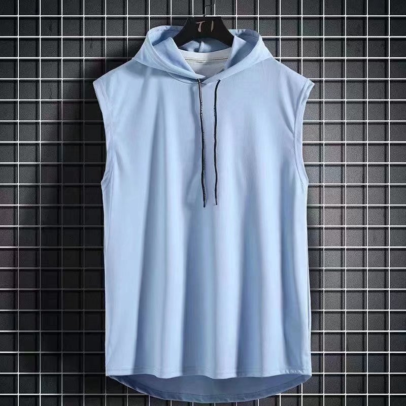 Hooded Vest Men's Summer New Hong Kong Style Street Solid Color Hooded Sleeveless T-shirt Thin Vest Personality Fashion Top