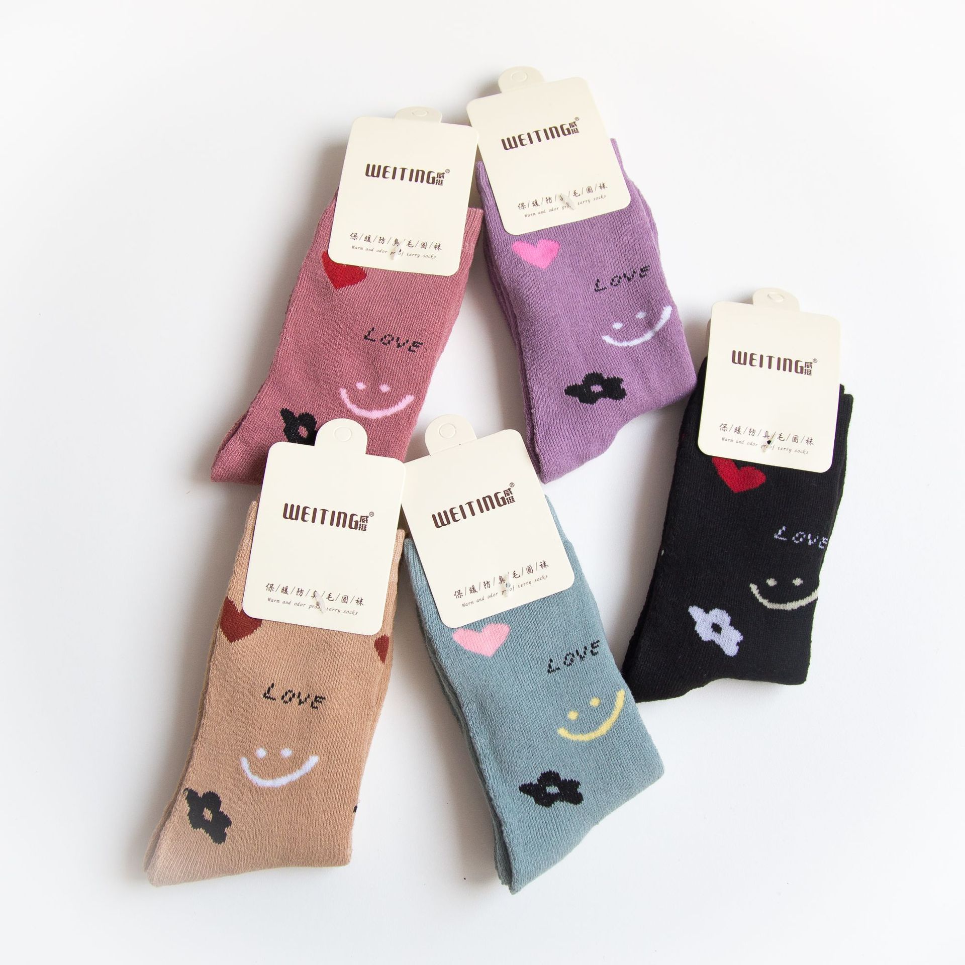 毛圈袜子女加绒加厚中筒袜秋冬季毛巾袜保暖女士袜子冬天后长筒袜