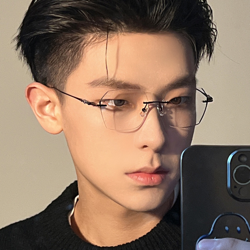 超轻纯钛无框镜近视眼镜框男防蓝光可配平光丹阳眼镜架批发女8906