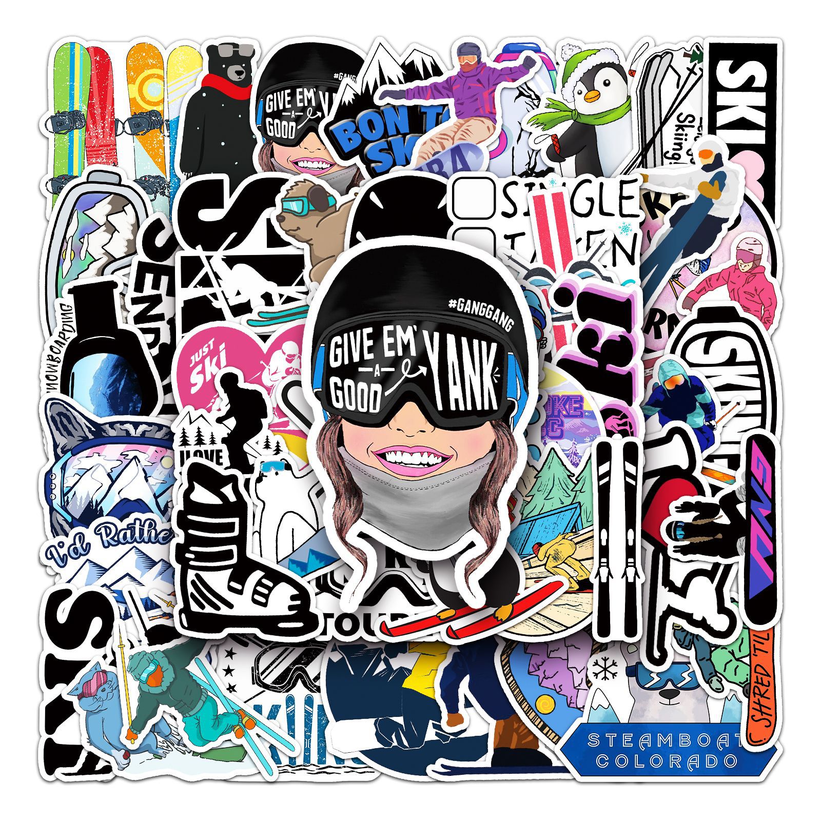 50张滑雪涂鸦贴纸 卡通跨境体育运动贴纸diy滑板行李箱贴纸防水