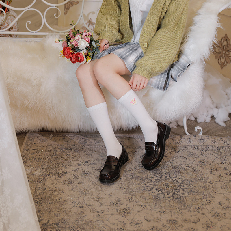 日系学院风制服袜刺绣小腿袜女夏天白色樱花猫爪可爱jk袜子半筒袜