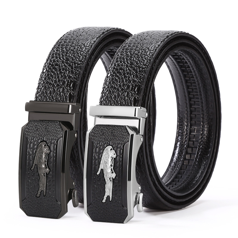 New Crocodile Belt Men‘s Alloy Automatic Buckle Casual Business All-Match Fashion Cowhide Pant Belt Male Factory Wholesale