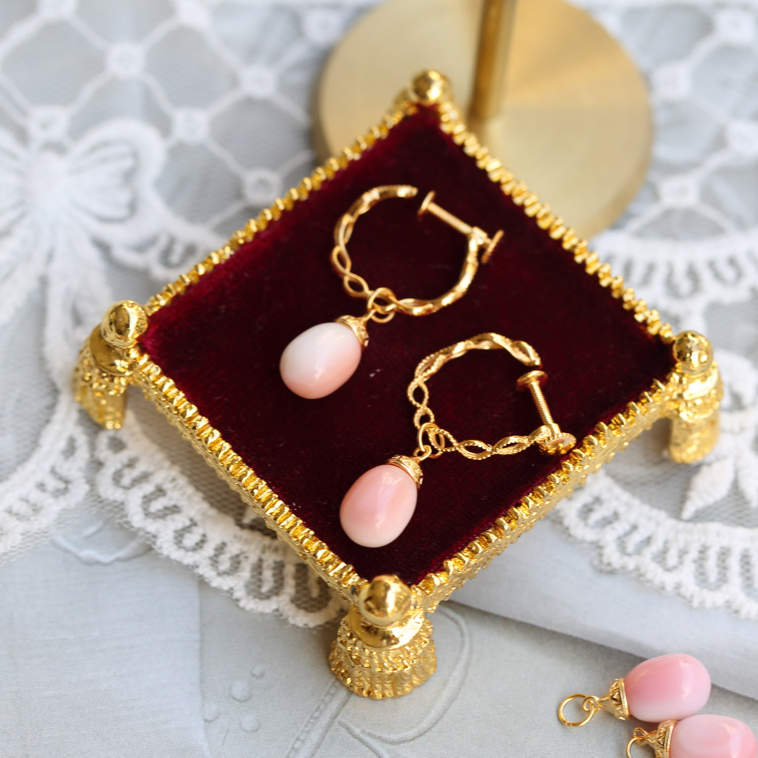 日本agete同款925纯银耳钉天然粉色海螺女皇贝耳环银镀14k金