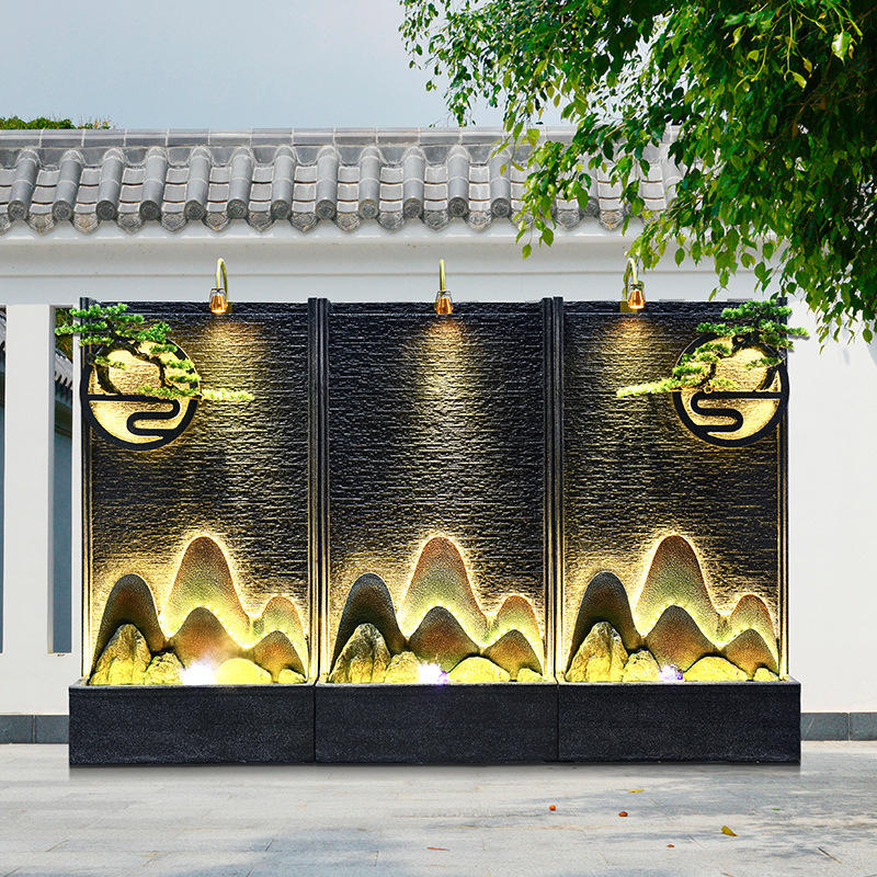 中式水幕墙落地假山喷泉山水隔断流水屏风摆件阳台客厅景观装饰品