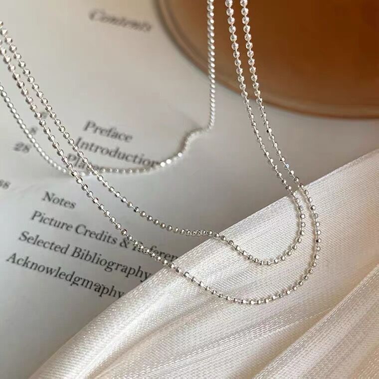 s925纯银项链女波光粼粼三层闪光珠车花链条锁骨链气质优雅裸链夏