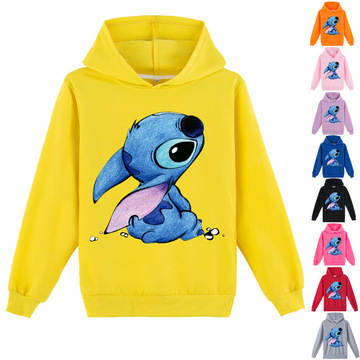 外贸童装 星际宝贝史迪奇 中大童卡通热门印花连帽衫卫衣上衣y274