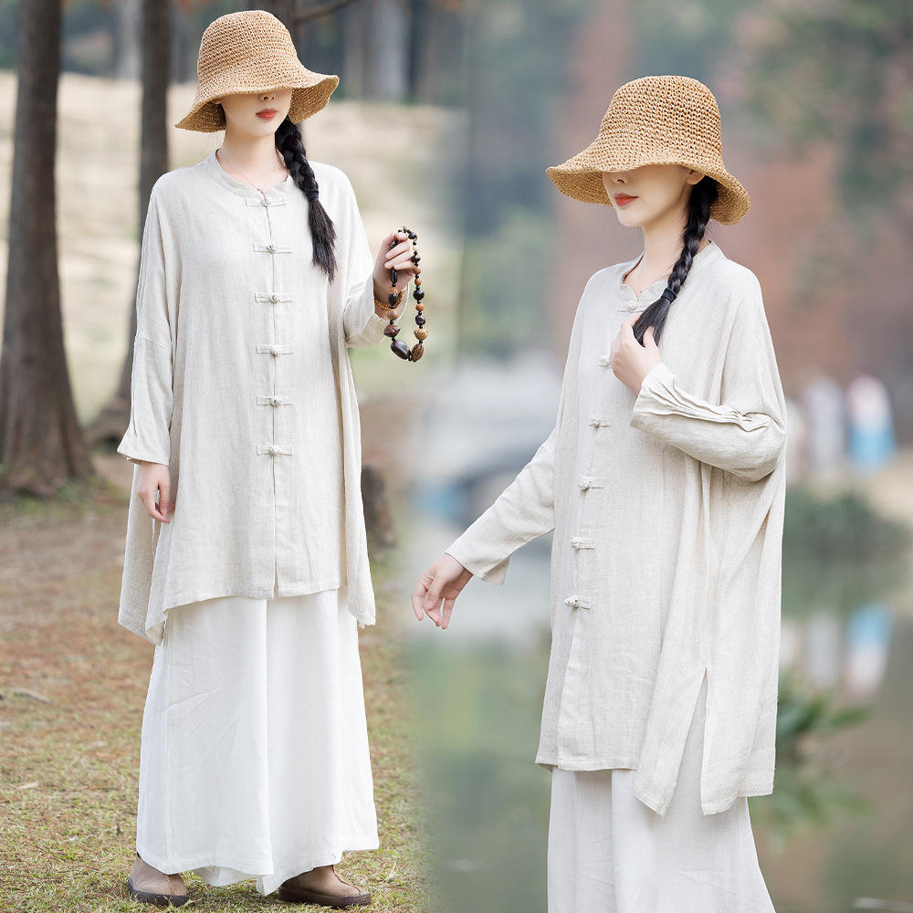 春秋棉麻唐装上衣中国风素衣茶服女太极禅意禅服居士服佛系打坐夏