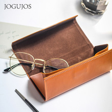 新款折叠眼镜盒真皮太阳眼镜盒时尚平光镜收纳盒轻巧便捷软包盒
