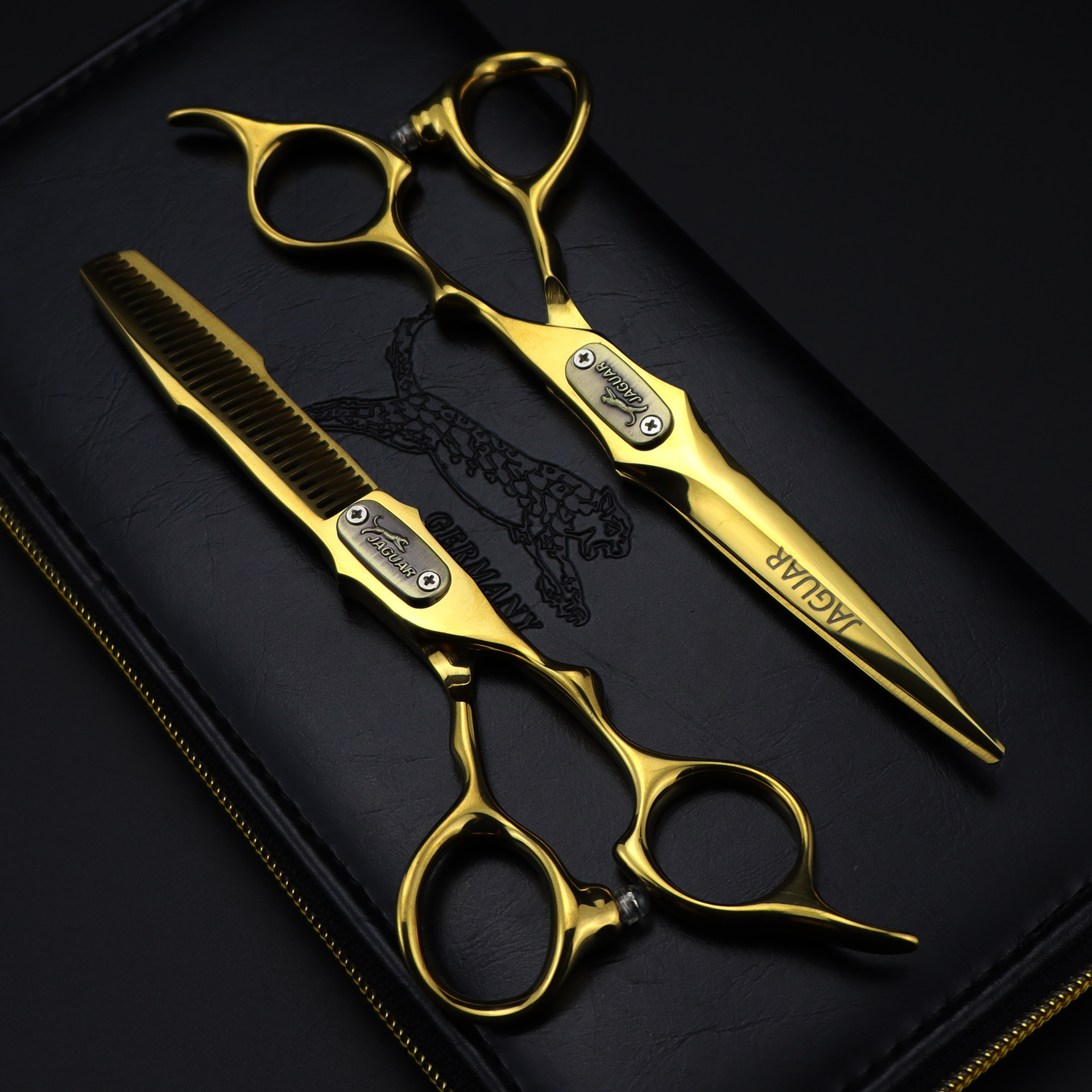 德国金色豹款双剑面美发剪刀理发剪平剪 刘海剪牙剪打薄剪 送盒子