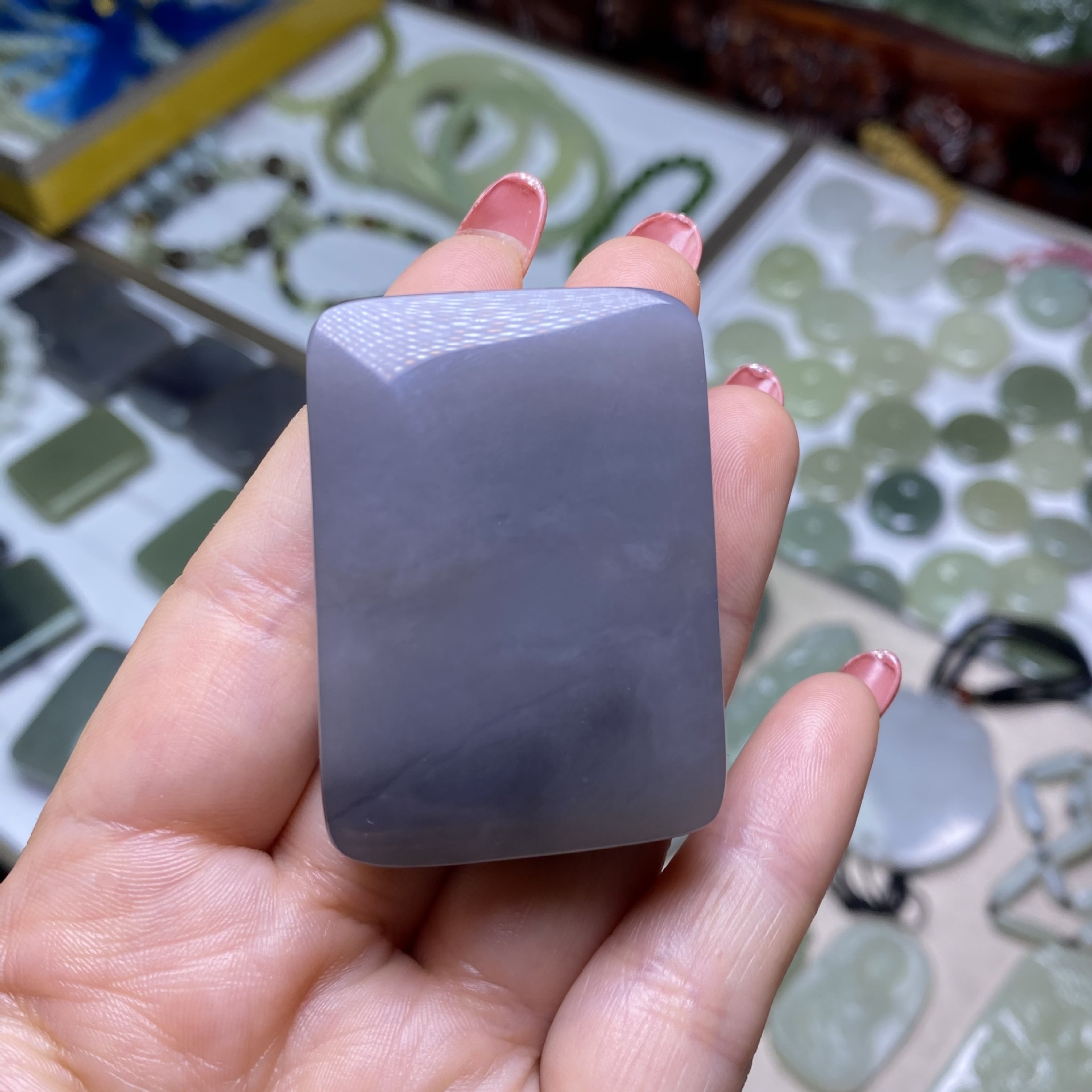 新疆和田玉烟紫玉牌 平安无事面包牌挂坠挂件男士牌子批发