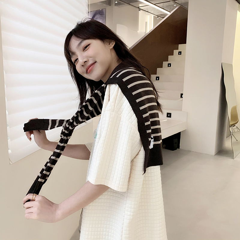 Korean Style Internet Hot Fresh Monochrome Thin Striped Shawl Office Air-Conditioned Room with Skirt Cheongsam Neck Protection Women