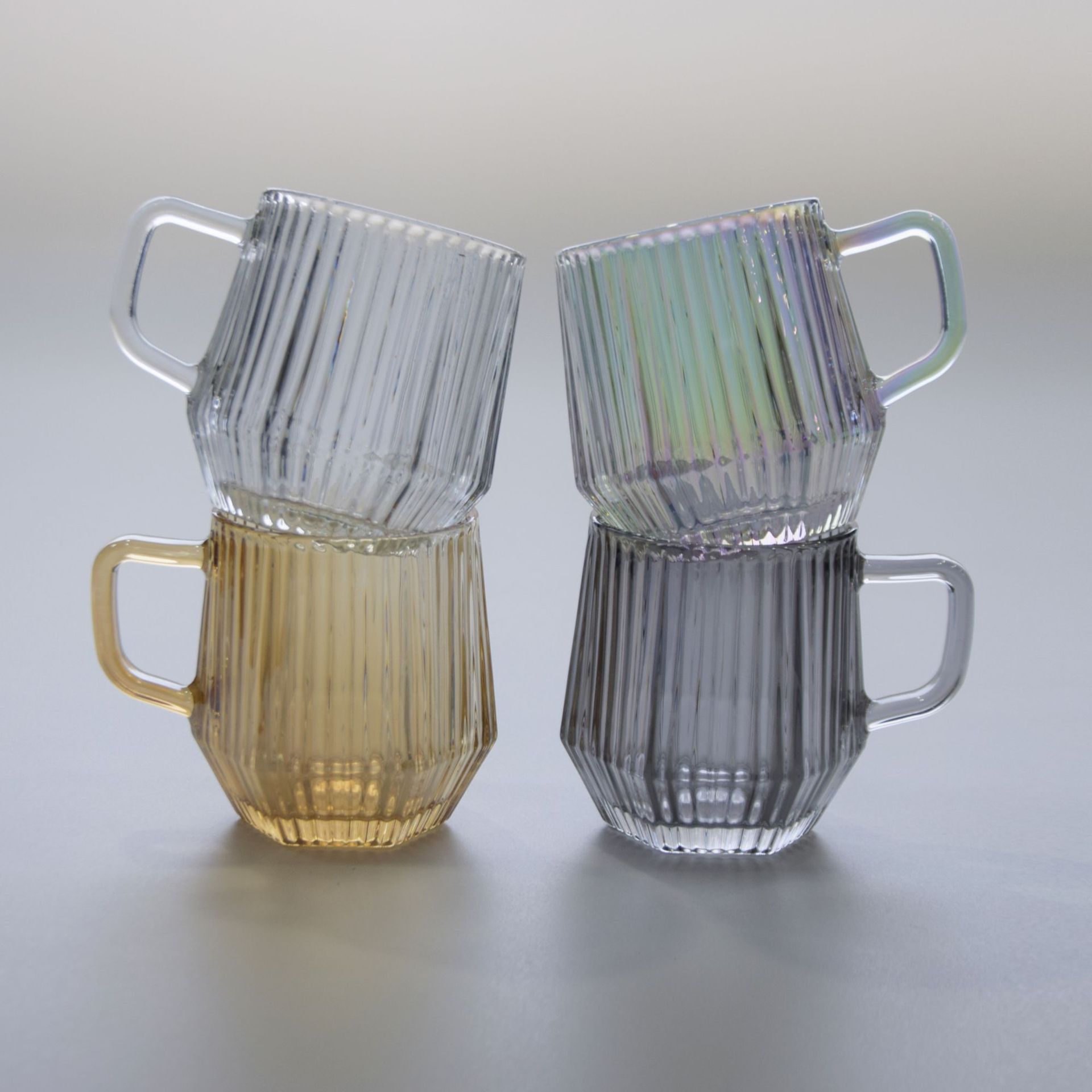 创意把手竖纹杯家用玻璃杯带手柄小众设计高级感喝水杯子ins茶杯