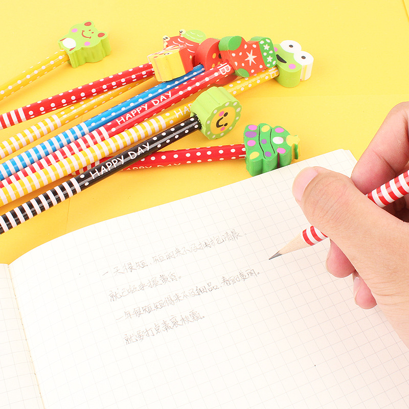 Cute Cartoon Pencil with Eraser Kindergarten Prizes Gift Brush Creative Stationery Student Sketch Drawing Pencil