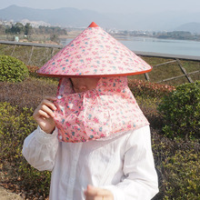 夏季户外劳动遮面采茶斗笠帽女田园农民大沿防雨披肩竹编草帽