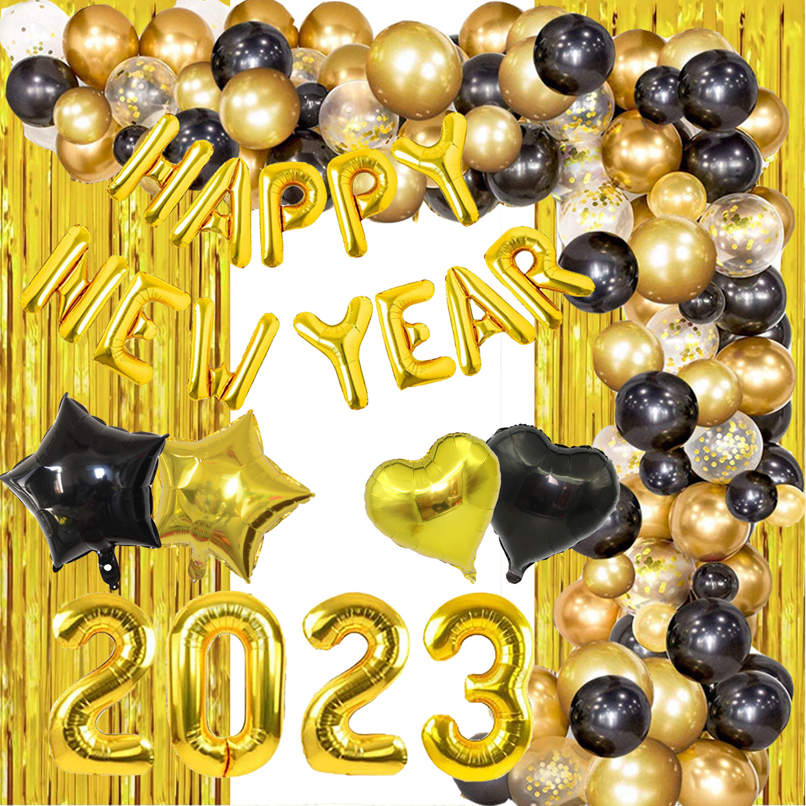 2023新年气球 happy newyear新年快乐拉旗横幅雨丝派对气球装饰