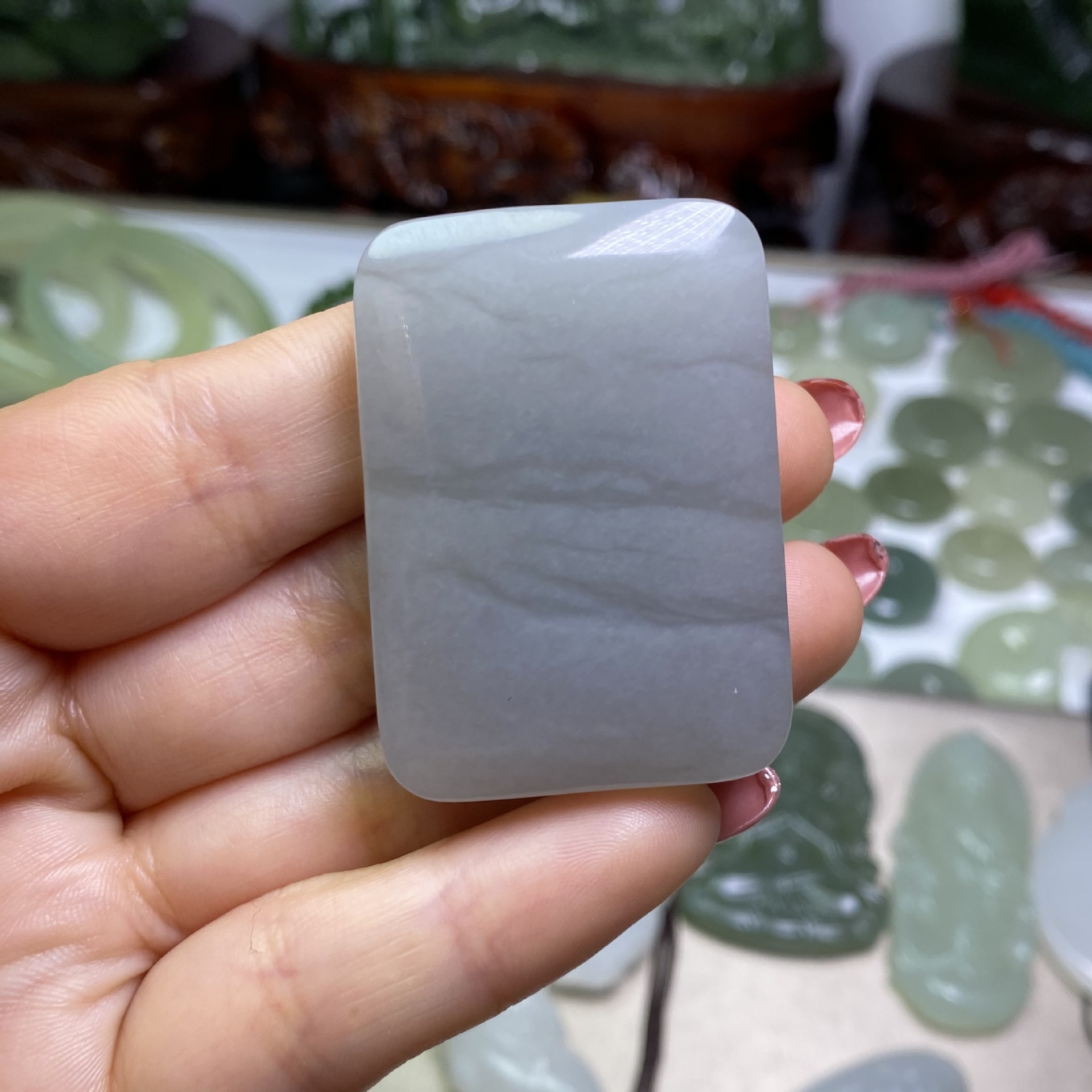 和田玉烟紫玉牌子吊坠 新疆平安无事牌加厚面包牌项链玉坠挂件