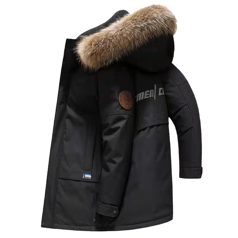 High-End down Jacket Men's Mid-Length Winter New Thickened Parka with Hat Big Fur Collar Winter Coat