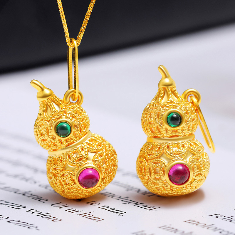 古法葫芦吊坠18k黄金镶嵌玛瑙项链母亲节礼物送妈妈小金葫芦新