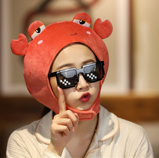 批发 卡通头套 短款螃蟹头套帽子 拍照道具写真道具 毛绒帽子