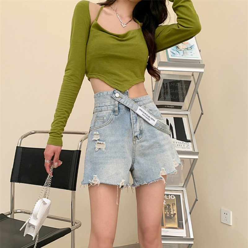 春夏装女装牛仔短裤配腰带图片