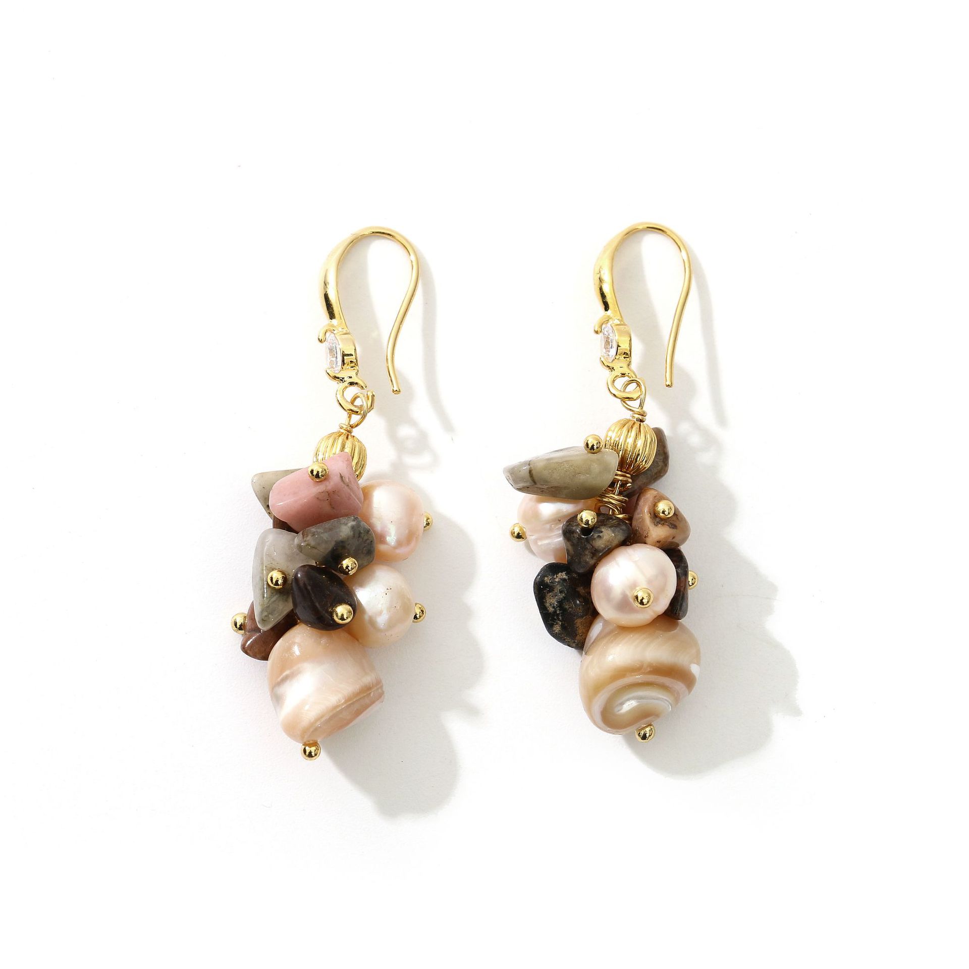 Tourmaline Gravel Pink Fresh Water Pearl Earrings Retro High Sense Korean Temperament Entry Lux Autumn and Winter Special-Interest Earrings