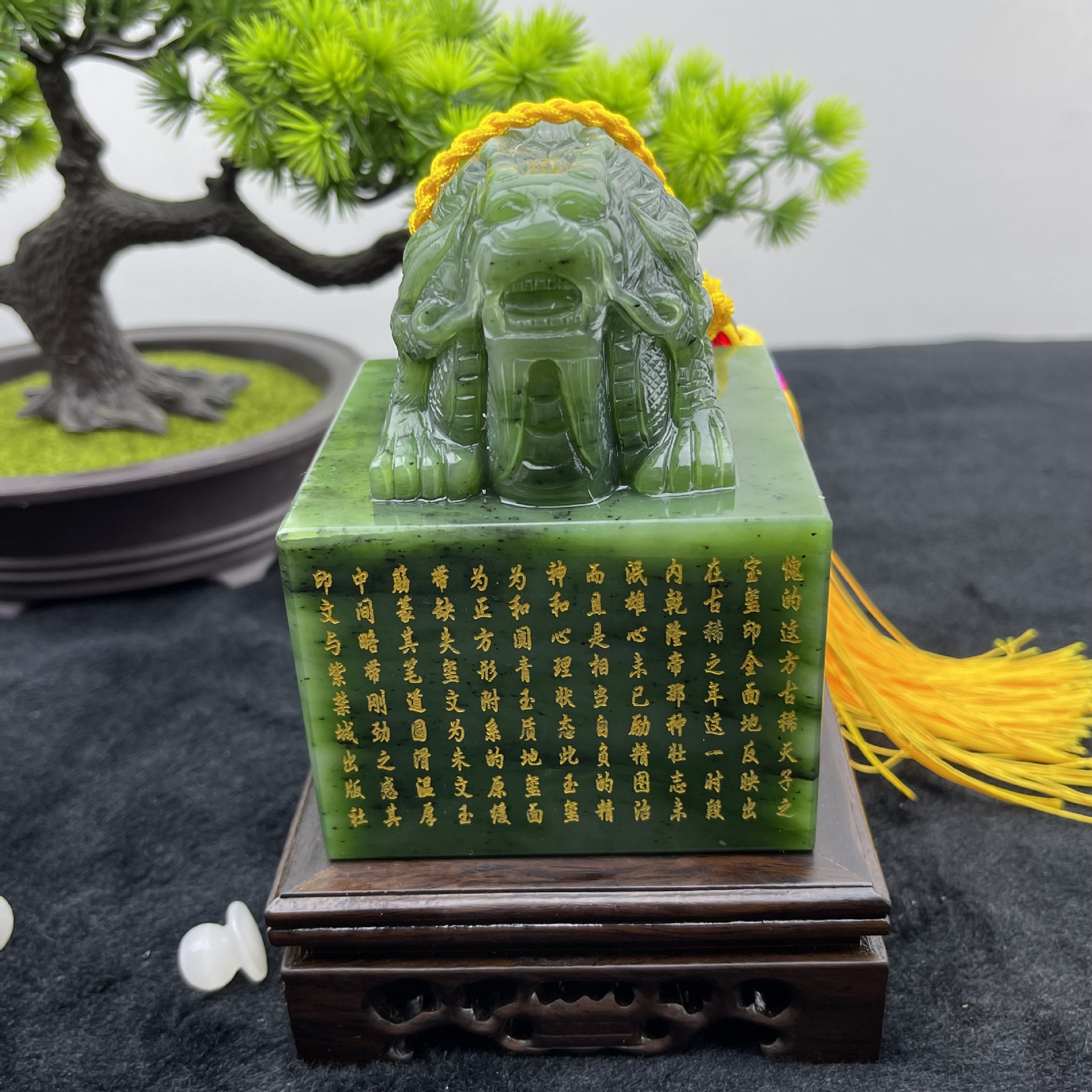 新疆和田玉碧玉双龙印章 新疆碧玉貔貅玉石玉玺办公摆件商务礼品