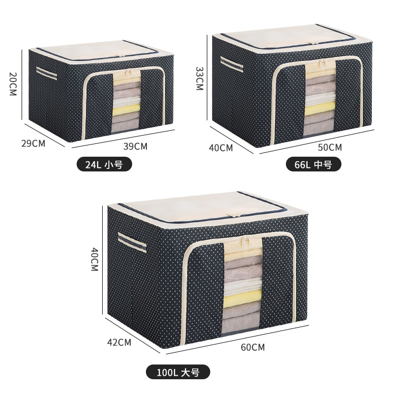 Clothes Storage Box Oxford Cloth Waterproof Steel Frame Transparent Folding Storage Box Wardrobe Car Quilt Storage Box Moving