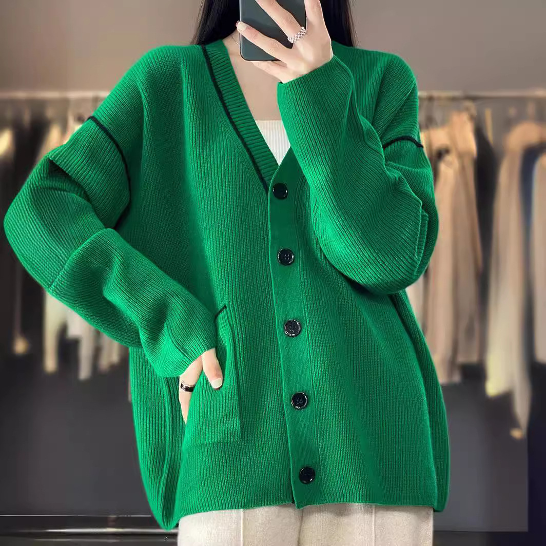 秋季2024年新款羊毛针织开衫中长款外搭毛衣女外套冬季羊毛衫