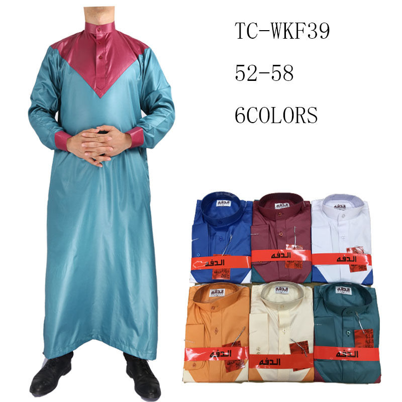 Foreign Trade Hot Sale African Muslim Men's Clothing Stitching Bright Velvet Men's Arabian Gown Middle East Qatar Gown