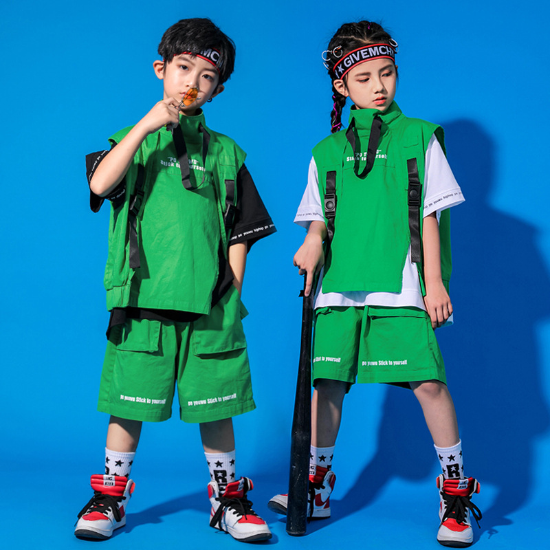 儿童街舞套装男童嘻哈潮装夏季帅气少儿潮牌衣服女童爵士舞演出服