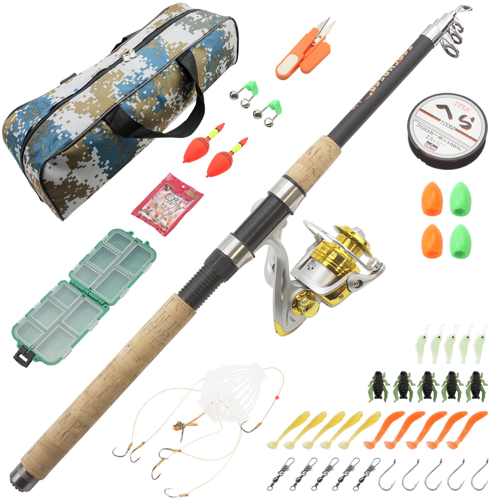 跨境代发低价海竿组合加长木柄钓鱼竿远投竿可做fba海外仓套装