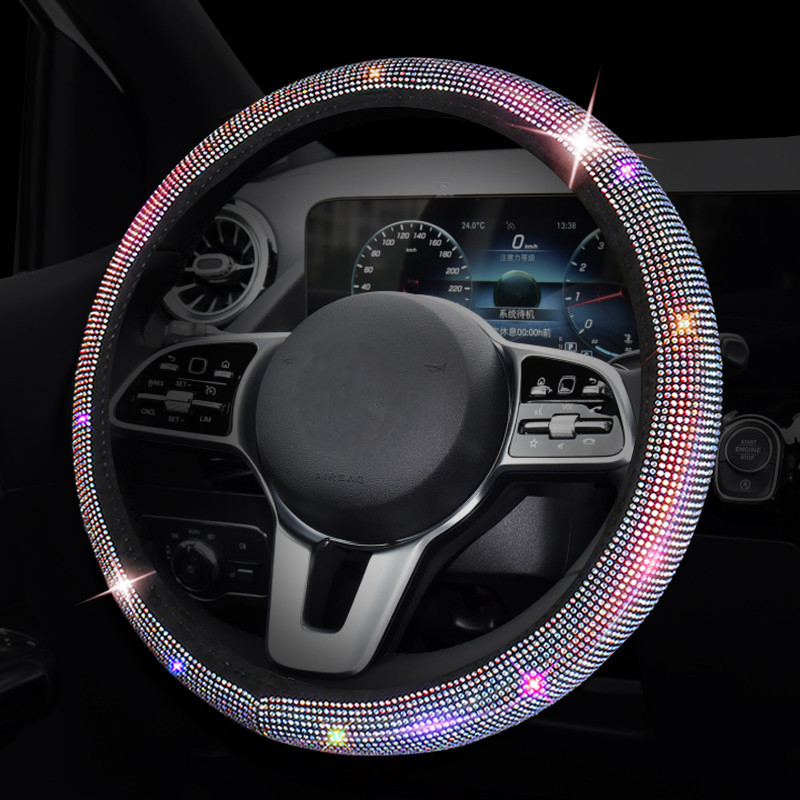 Colorful Rhinestone Car Steering Wheel Cover without Inner Ring Elastic Band Full Diamond Elastic Handle Cover Cross-Border Car Supplies Amazon