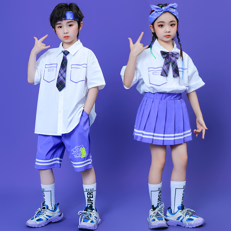 街舞儿童潮服六一夏季表演服装男童衬衫毕业照套装女童走秀演出服