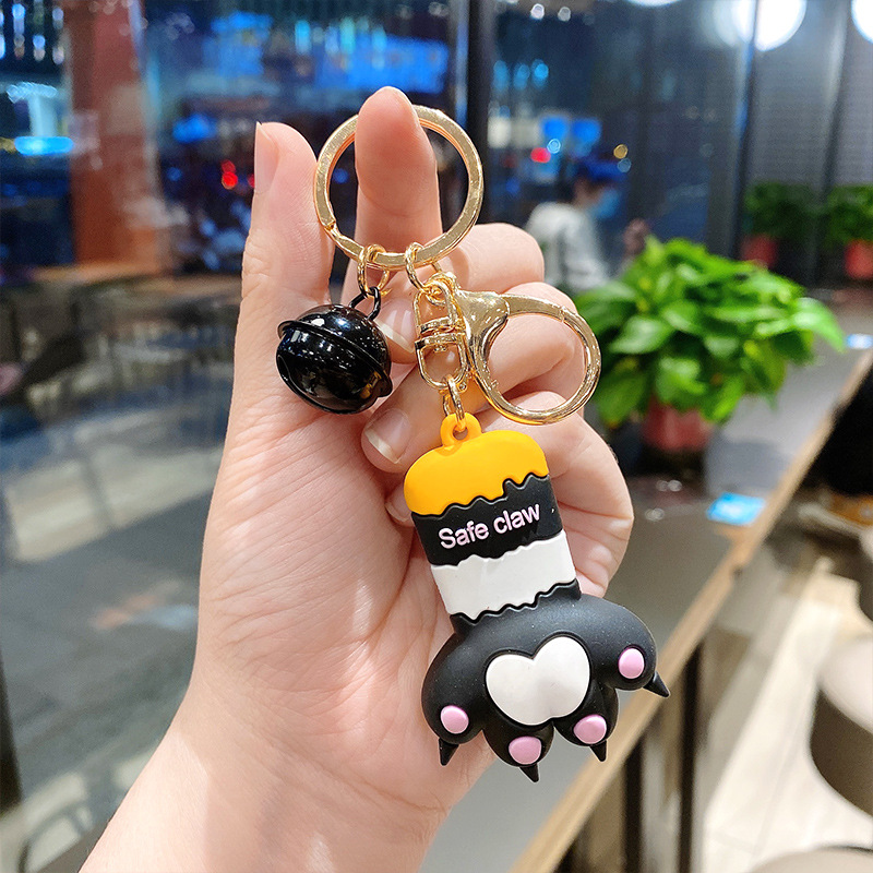 cartoon cute heart cat‘s paw three-dimensional pendant silicone key chain accessories girl heart car key ring