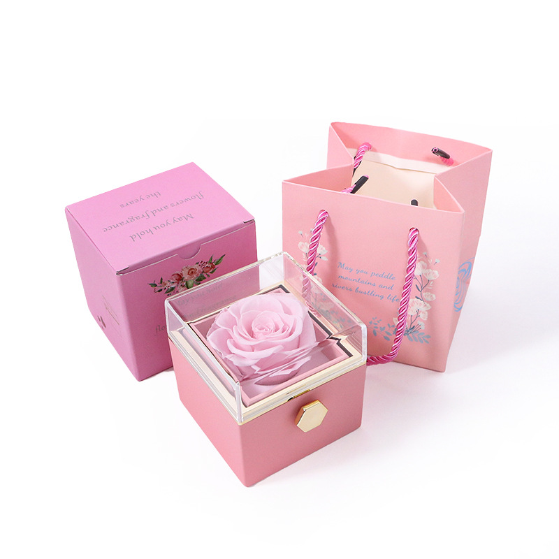 Creative Rotating Valentine's Day Eternal Flower Gift Box Rose Jewelry Box Ring Box Necklace Box Jewelry Box