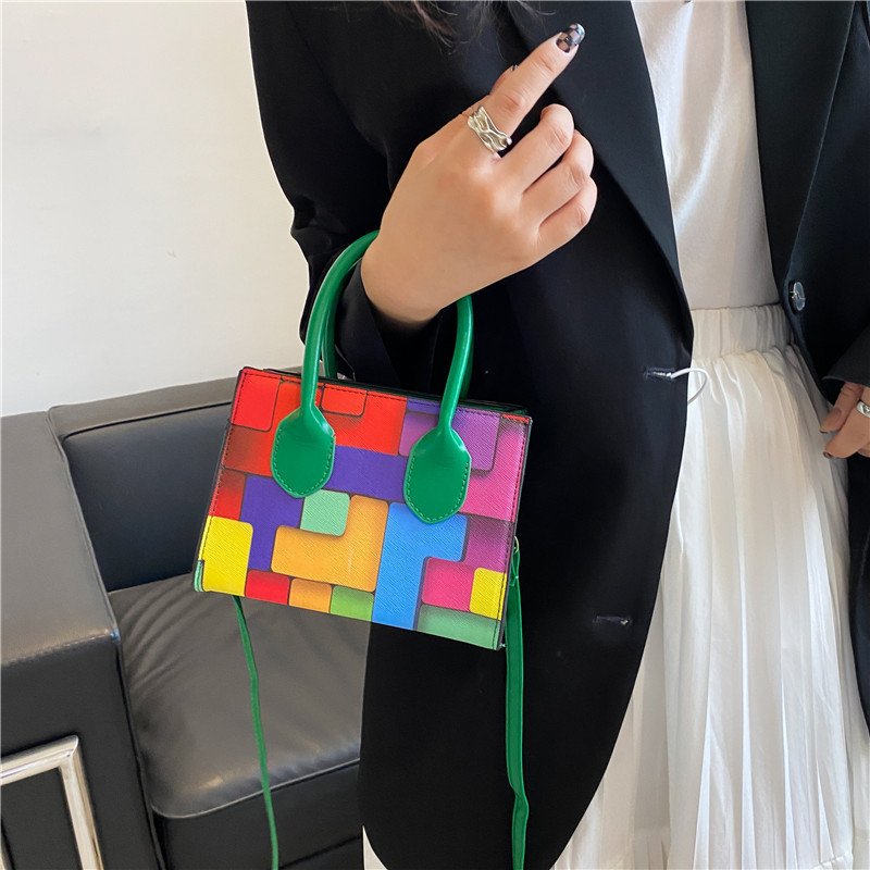 Rainbow Striped Contrast Color Women's Bag 2021 New Online Influencer Cute Flip Fashion Small Square Bag Chain Crossbody Shoulder Bag