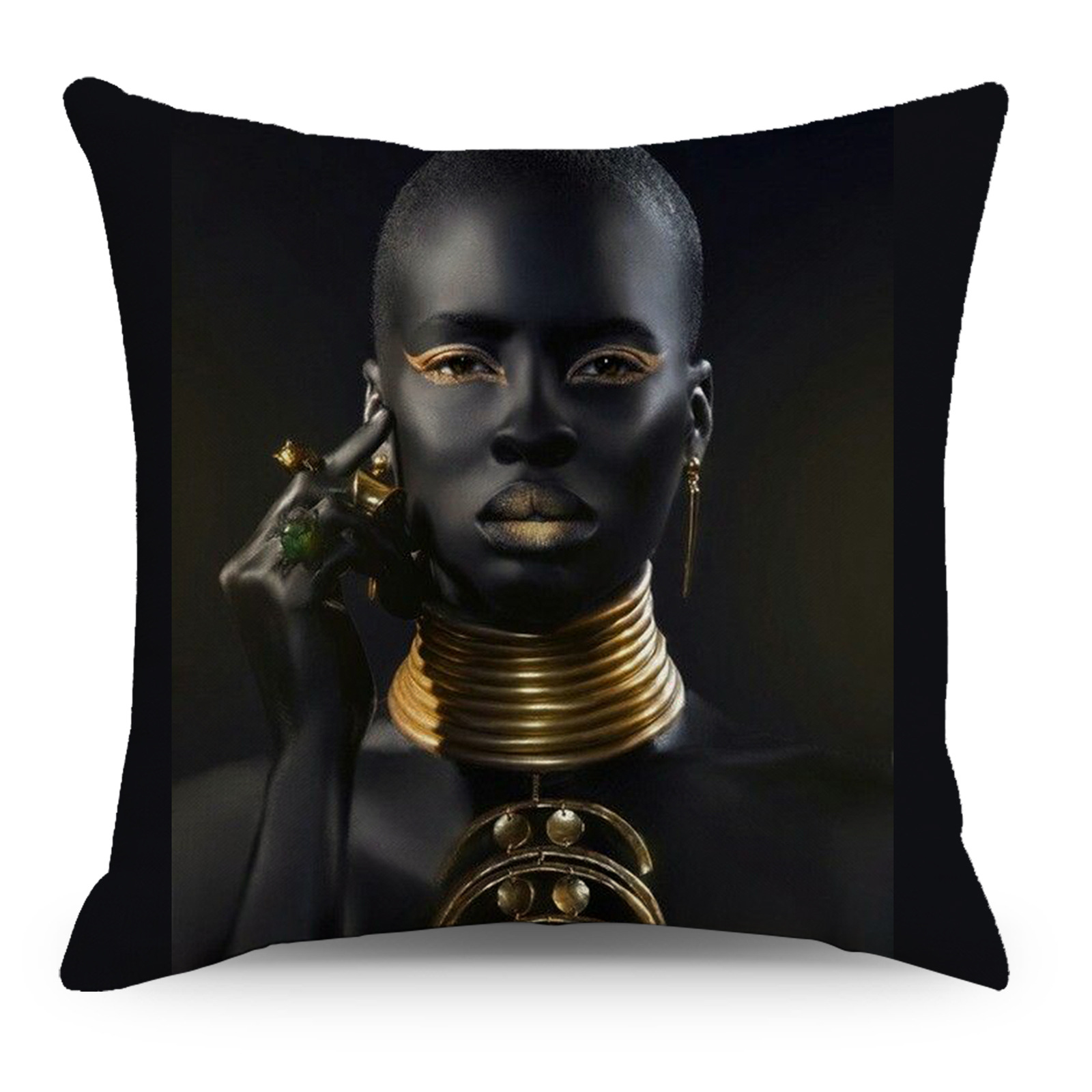 Cross-Border Amazon African Black Linen Printed Pillowcase Home Living Room Sofa and Bedside Car Throw Pillowcase