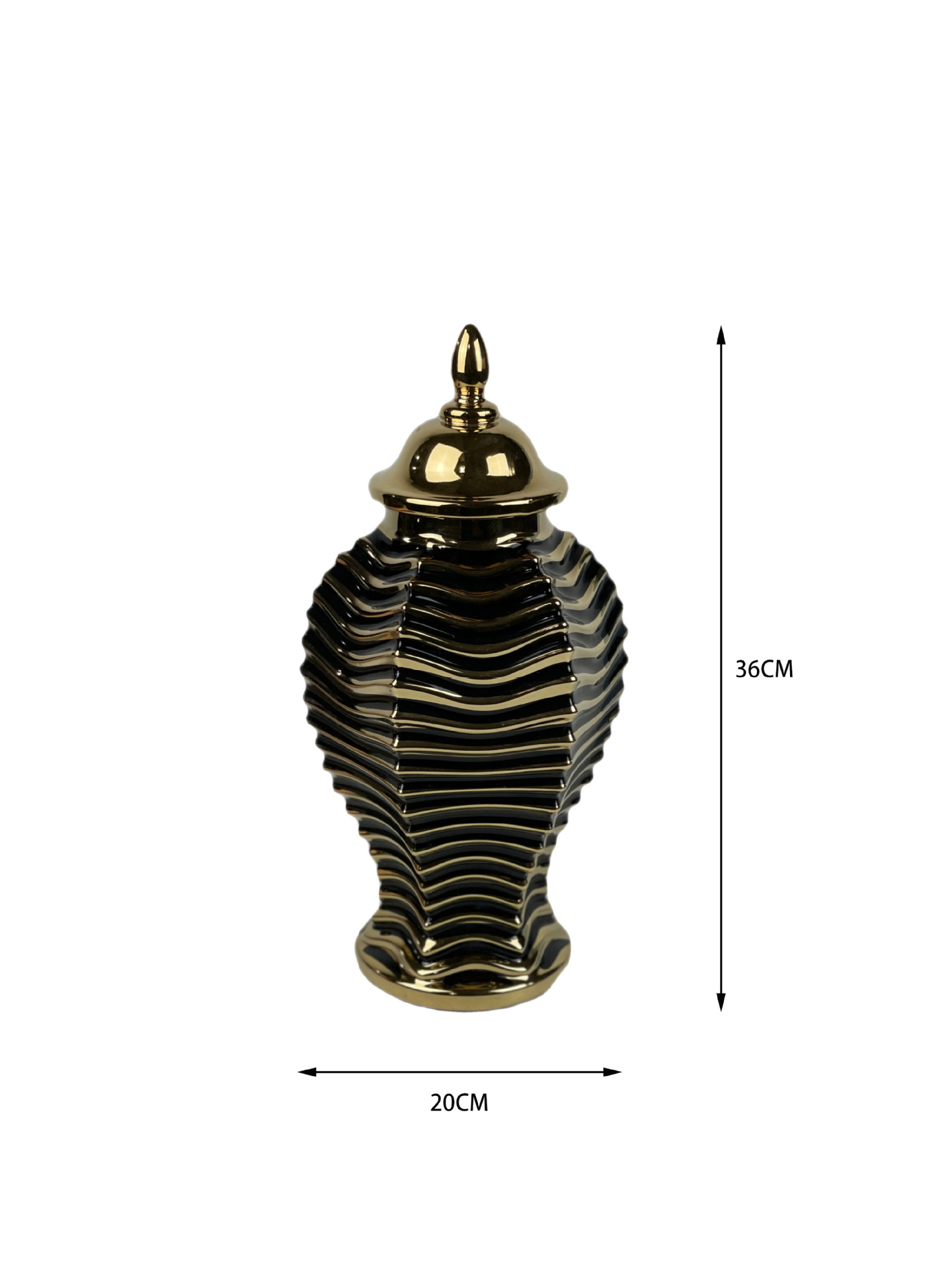 European-Style Tower-Type Electroplating Stripes Ceramic Hat-Covered Jar Open Large Vase Model Room Living Room and Hotel Decoration Crafts