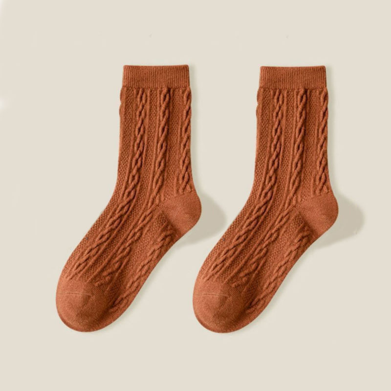 Women's Twist Socks Autumn and Winter Mid-Calf Length Socks Ins Fashionable All-Matching Good-looking Mori Style Stockings Solid Color High Tube Bunching Socks