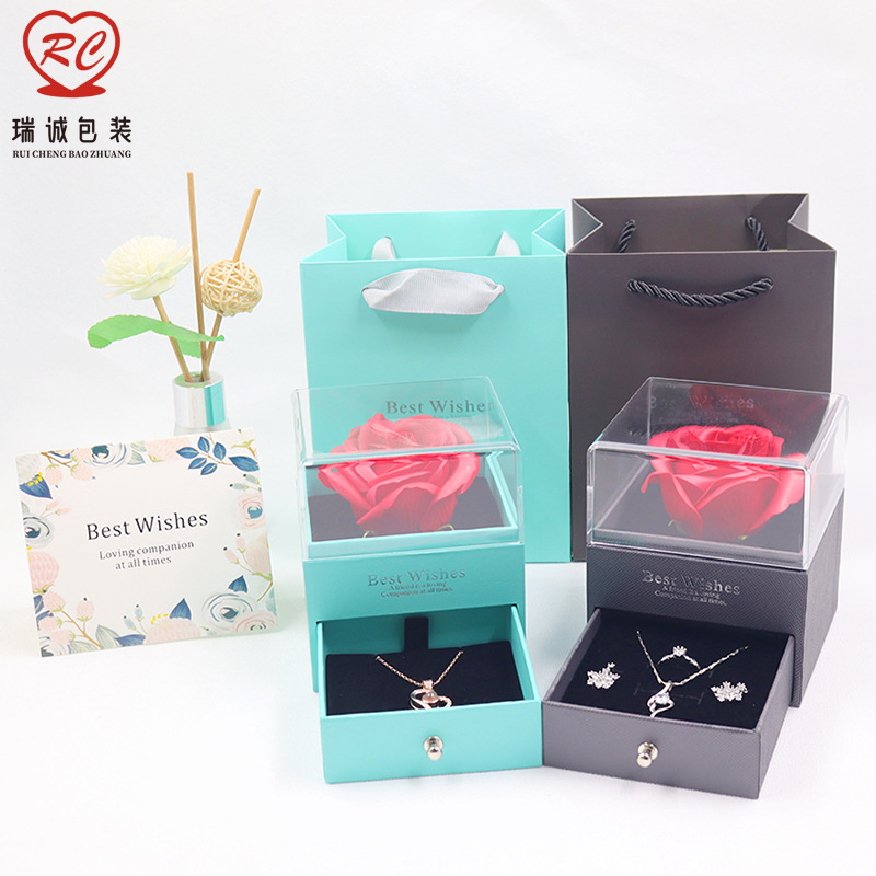 Yongsheng Flower Box Valentine's Day Gift Box Transparent Acrylic Box Ear Stud Necklace Pendant Box Couple Ring Box
