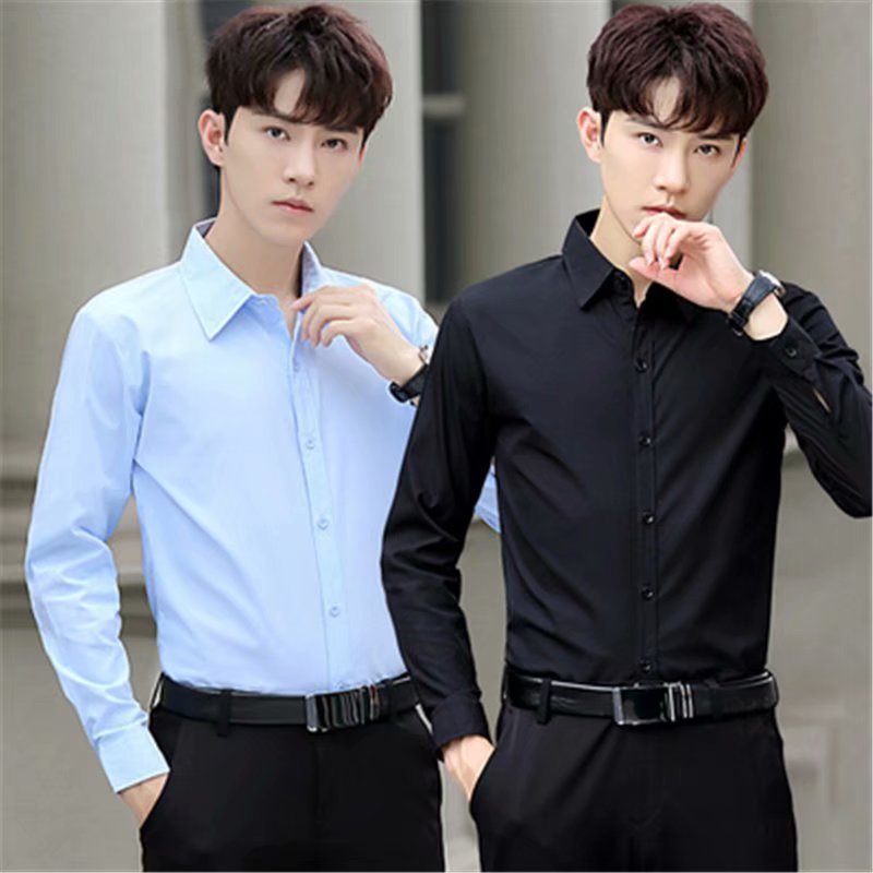 Men's Summer Business British Style Shirt Men's Long Sleeve Slim Korean Style Formal Black Shirt Large Size Color Non-Ironing Shirt